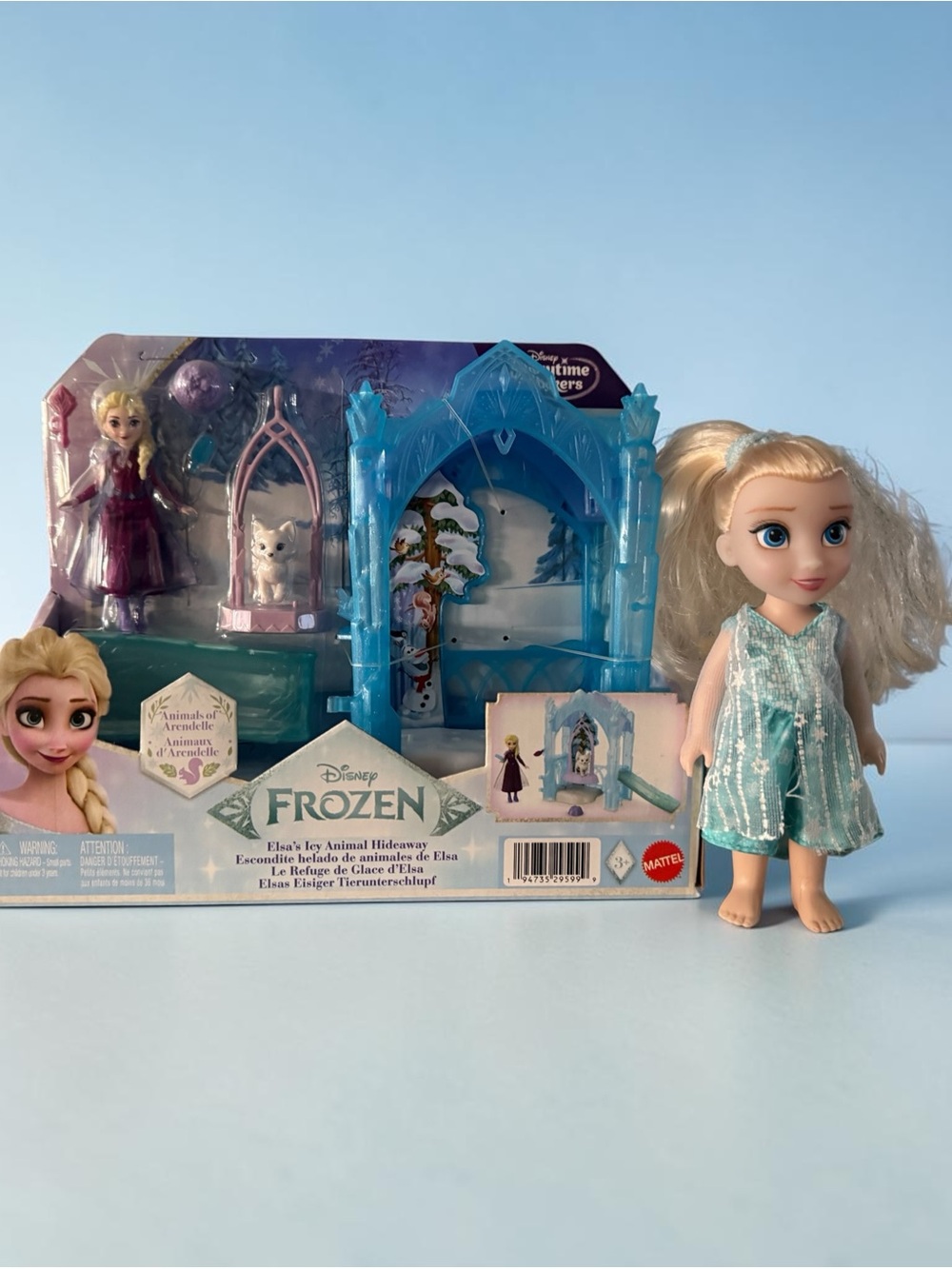 Disney Elsa Doll Playset with Light Blue Dress and Ice Castle